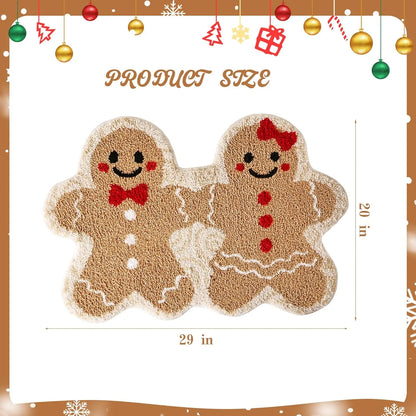 VIKAMA Christmas Gingerbread Man Couple Non-Slip Absorbent Area Rug