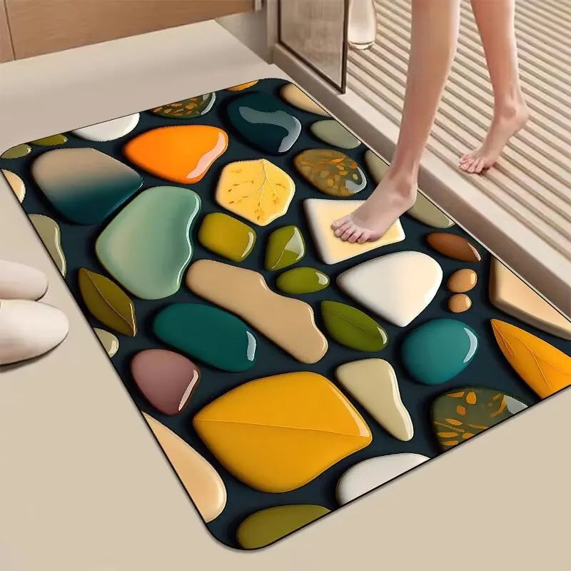 3D Stereoscopic Goose Door Mat Soft Stone Pattern Non-Slip Dirt-Resistant Rug Living Room Home Decor