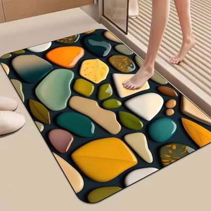 3D Stereoscopic Goose Door Mat Soft Stone Pattern Non-Slip Dirt-Resistant Rug Living Room Home Decor