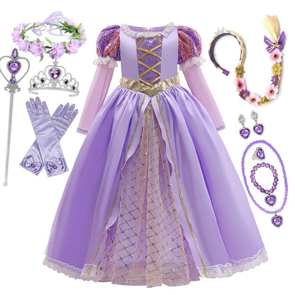 Disney Tangled Rapunzel Princess Costume Dress For Girls