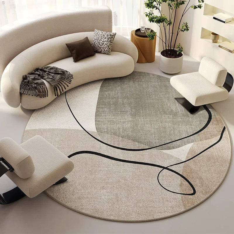 Beige Round Light Luxury Non-Slip Large Area Rug