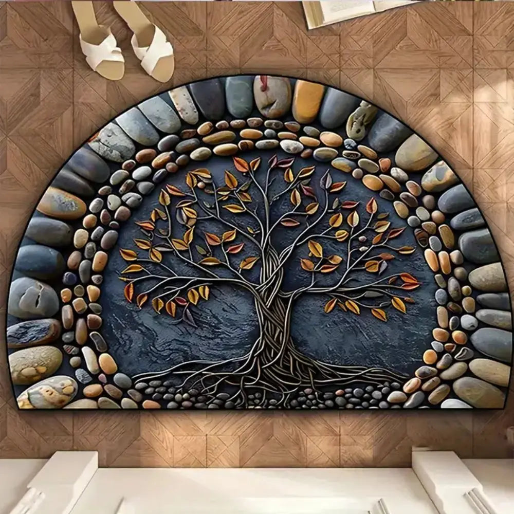 VIKAMA Tree of Life Semi-Circular Non-Slip Welcome Doormat