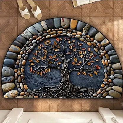 VIKAMA Tree of Life Semi-Circular Non-Slip Welcome Doormat