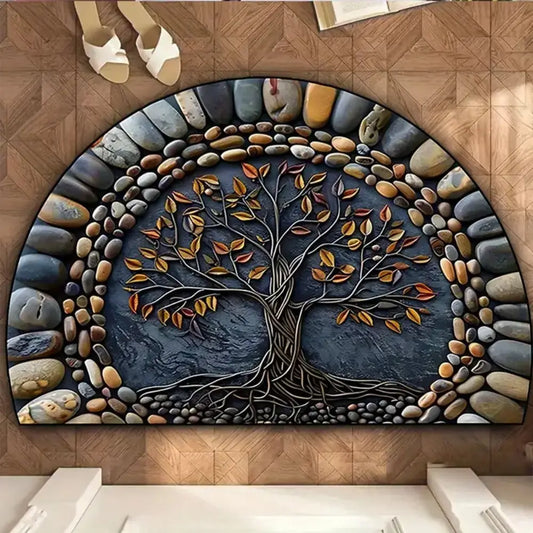 VIKAMA Tree of Life Semi-Circular Non-Slip Welcome Doormat
