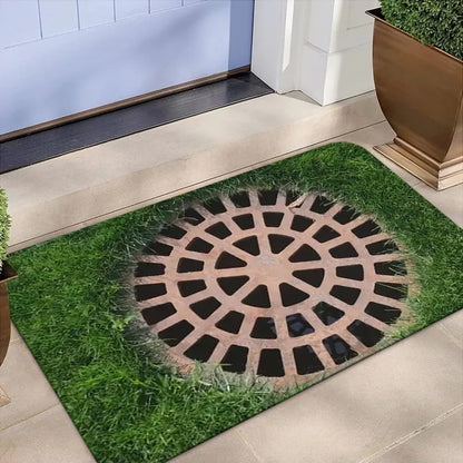 3D Illusion Manhole Cover Sewer Ladder Non-Slip Door Mat Realistic Rug Indoor Outdoor Entryway Home Decor