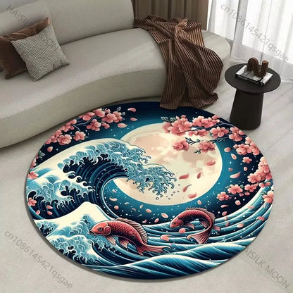 Japanese Great Wave Round Area Rug