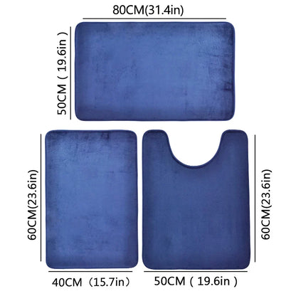 Three Piece Toilet, Bath Floor Mat, Shower Mat, Bath Absorbent Mat, Non Slip Carpet, Soft and Comfortable, Laundry Room.
