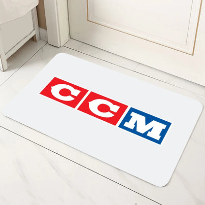 CCM Retro Ice Hockey Logo Non-Slip Microfiber Doormat Durable Washable Floor Mat Entrance Bathroom Kitchen Living Room All-Season Rug