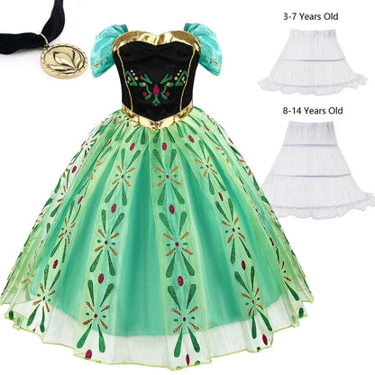 Disney Frozen Elsa Anna Mesh Ball Gown Costume Dress For Girls
