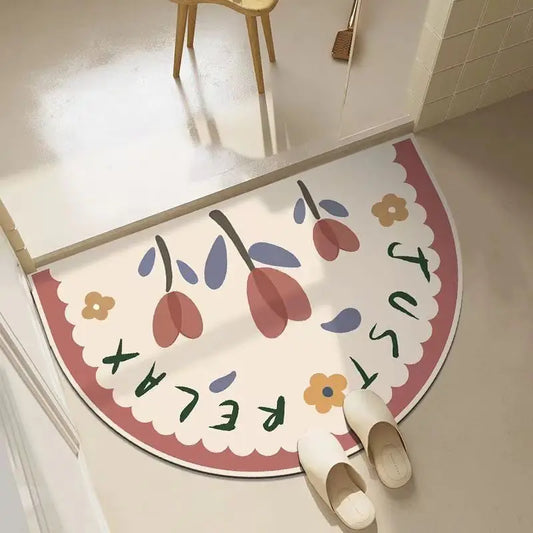 Cartoon Cashmere Bathroom Mat – Thick Anti-Slip Half Round Plush Door Rug