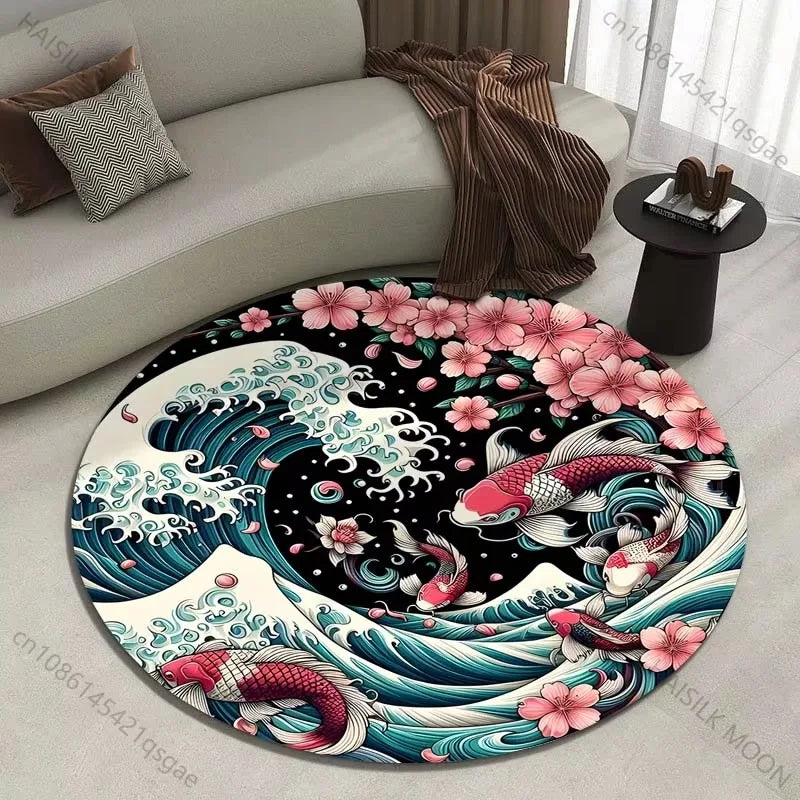 Japanese Great Wave Round Area Rug