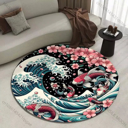 Japanese Great Wave Round Area Rug