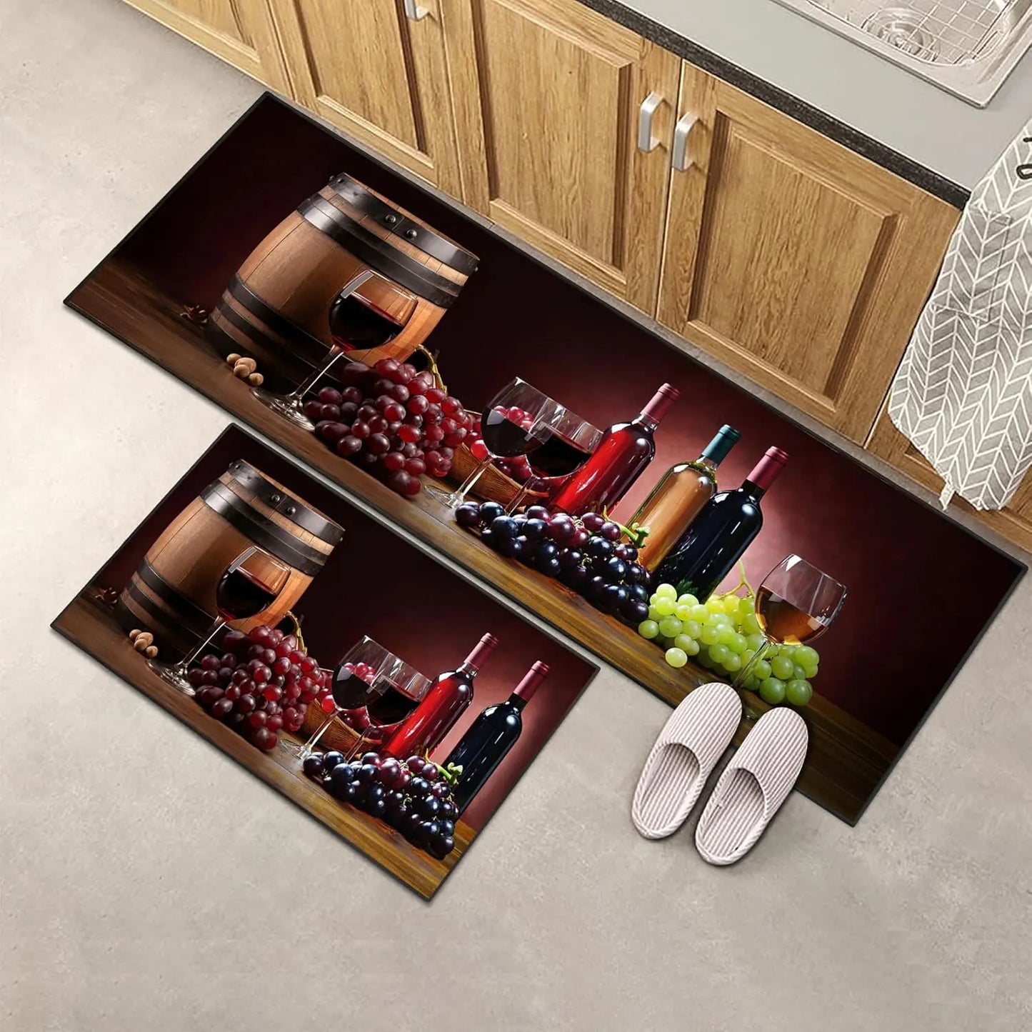 VIKAMA Red Wine Kitchen Mat Set