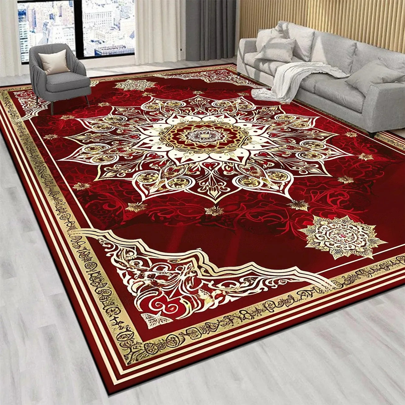 Persian Luxury Red Carpet Large Non-Slip Living Room Bedroom Rug Washable Aisle Floor Mat Home Decor