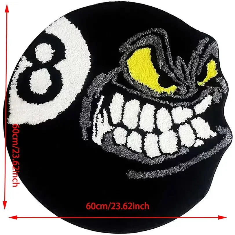 VIKAMA Black 8-Ball Round Rug Non-Slip Living Room Bedroom Kitchen Bathroom Mat Home Decor