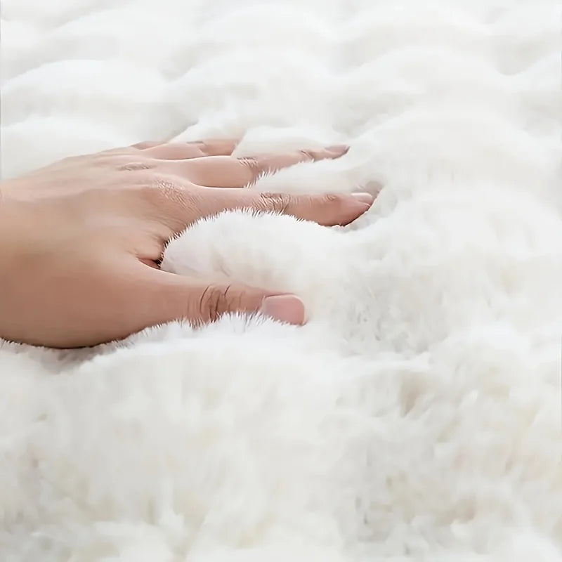 White Plush Faux Rabbit Runner Rug