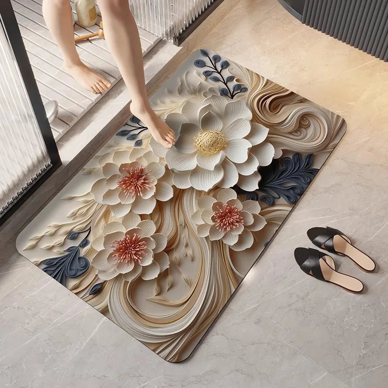 German diatomaceous earth floor mat 3D three-dimensional floral household bathroom anti slip mat