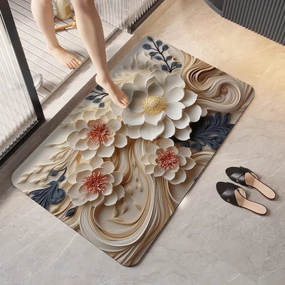 German diatomaceous earth floor mat 3D three-dimensional floral household bathroom anti slip mat
