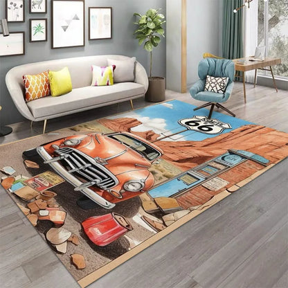 Motorcycle Pattern Indoor Outdoor Area Rug