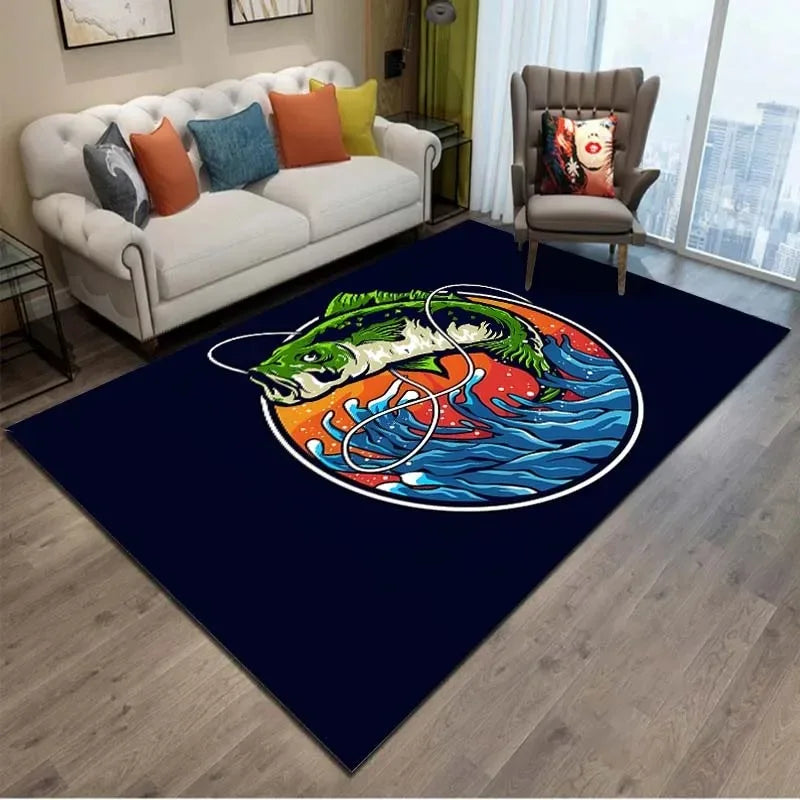 Fishing Pattern Non-Slip Soft Area Rug