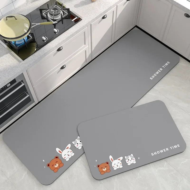 VIKAMA Diatomite Kitchen Mat Non-Slip Waterproof Absorbent Cartoon Rug Home Decor
