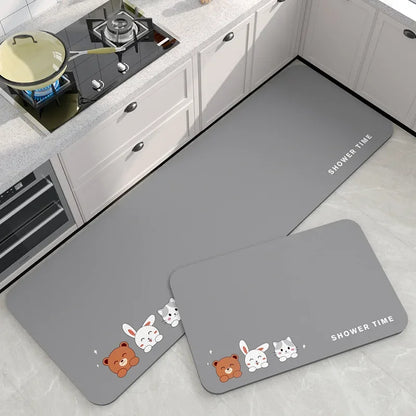 VIKAMA Diatomite Kitchen Mat Non-Slip Waterproof Absorbent Cartoon Rug Home Decor