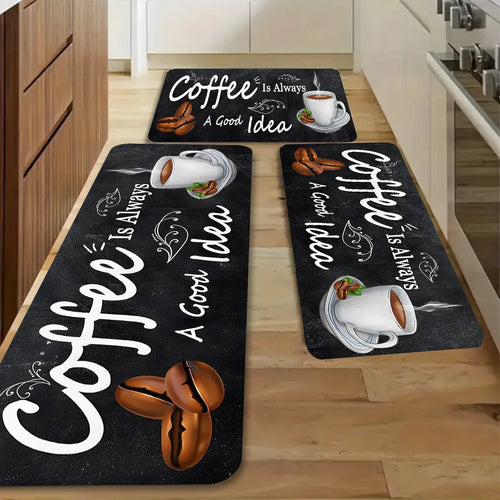 Coffee Time Quote Kitchen Runner Rug