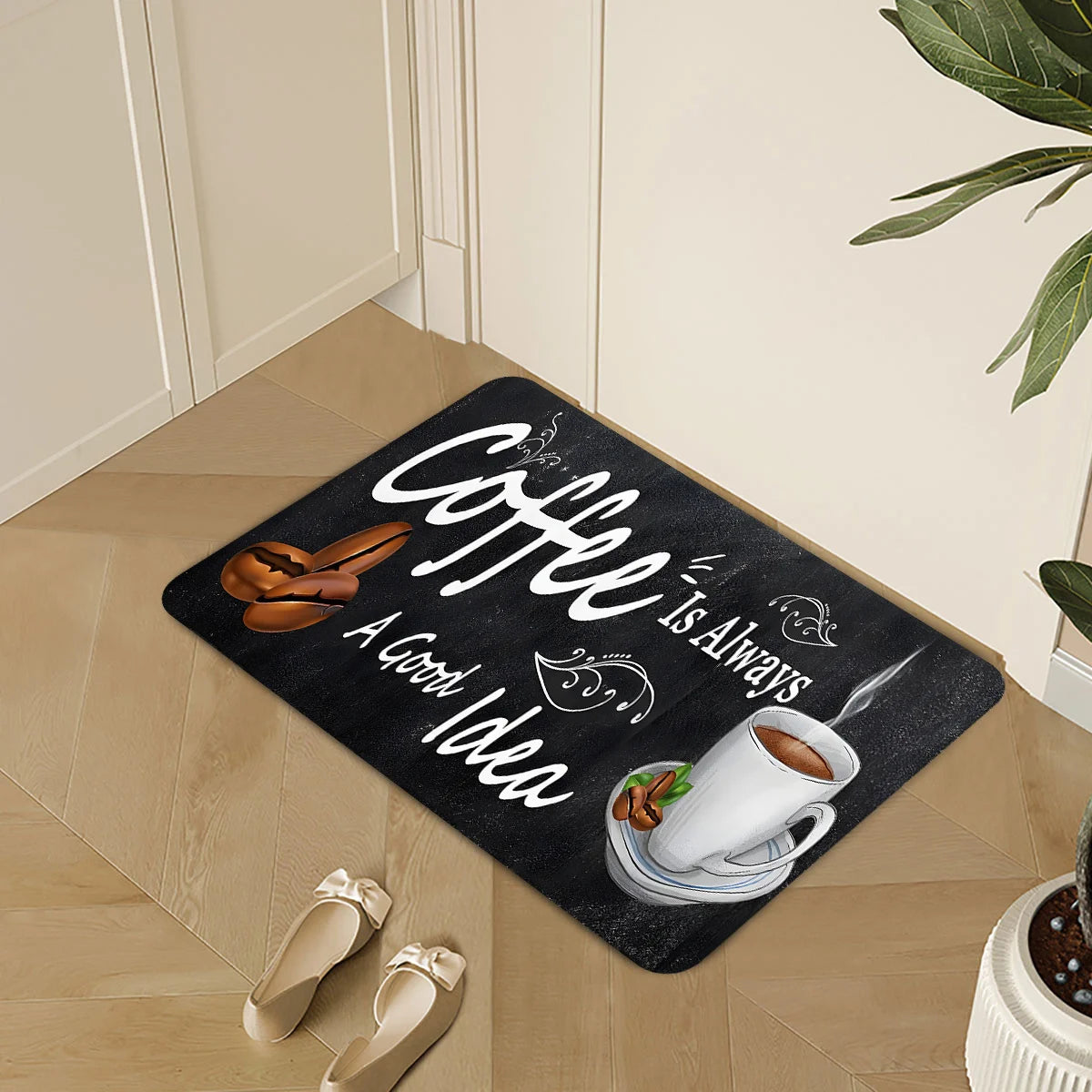 Coffee Time Quote Kitchen Runner Rug