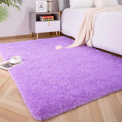 Large pink fluffy children’s area rug