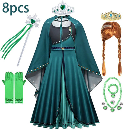 Disney Frozen Anna Dark Green Cloak Costume Dress For Girls