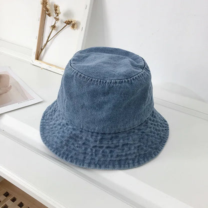 Wide Brim Denim Bucket Hat Unisex Sun Protection Cap