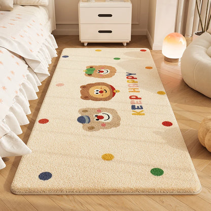 Cartoon Plush Bedside Floor Mat Soft Washable Kids Bedroom Rectangle Carpet