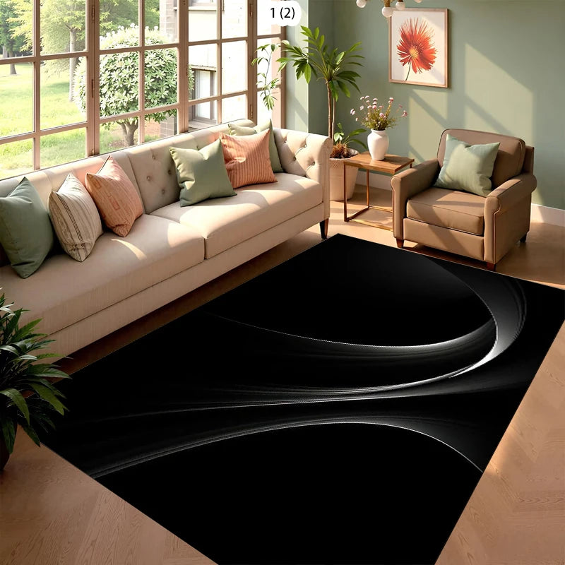 Modern Abstract Black White Area Rug
