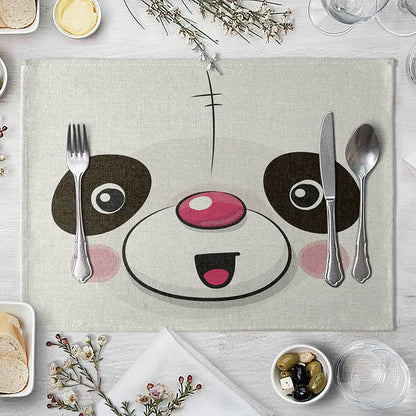 Cute Animal Linen Kids Placemat Set (Pig Bear Frog Fox Pattern)