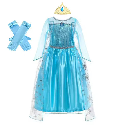 Disney Frozen Elsa Snow Queen Cape Costume Dress For Girls