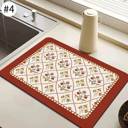 VIKAMA Black Marble Dish Drying Mat Super Absorbent Non-Slip Kitchen Counter Rug Bottle Kettle Dinnerware Bar Mat Home Decor