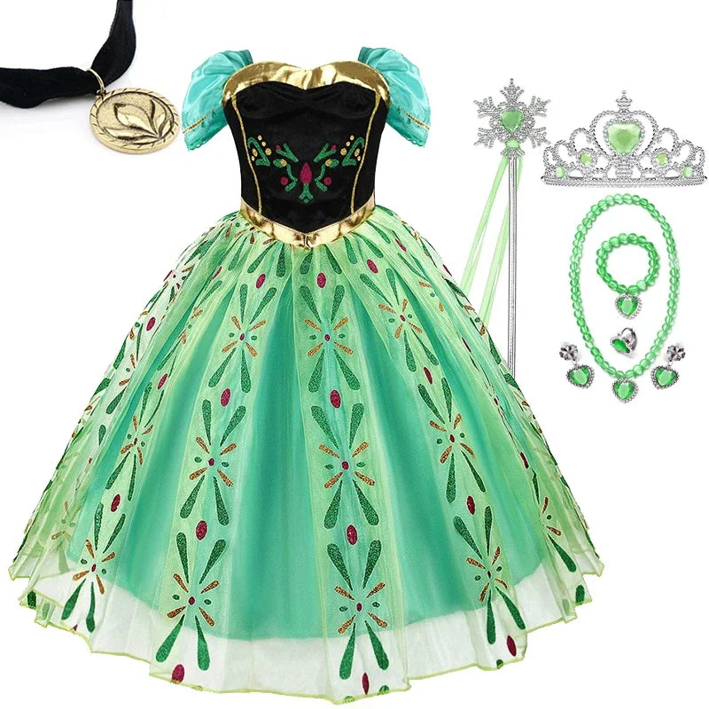 Disney Frozen Elsa Anna Mesh Ball Gown Costume Dress For Girls