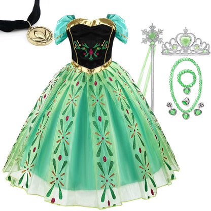 Disney Frozen Elsa Anna Mesh Ball Gown Costume Dress For Girls