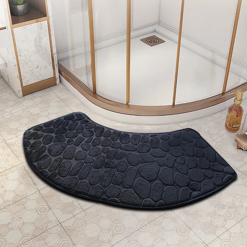 3D Cobblestone Velvet Bath Mat Non-Slip Absorbent Quick-Dry Washable Bathroom Door Rug