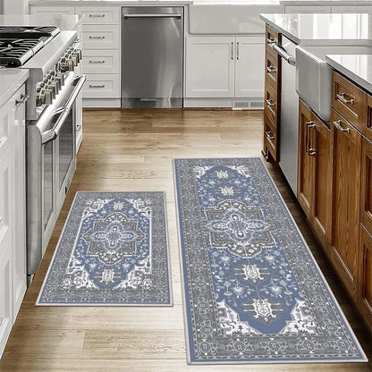VIKAMA Bohemian Anti-Slip Washable Kitchen & Bathroom Floor Mat Set