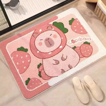 Pink Capybara Bathroom Floor Mat Imitation Cashmere Absorbent Cute Shower Door Mat
