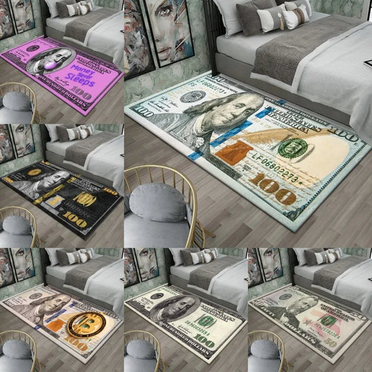 Colorful Dollar Money Print Carpet Rug Large Area Non-Slip Stain-Resistant Bedroom Entryway Floor Mat Home Decoration