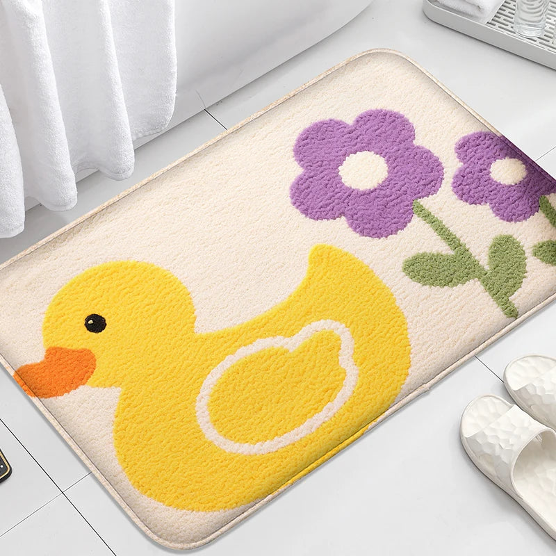 Yellow duck floor mat, absorbent small carpet, toilet seat mat, decorative floor mat, bathroom door mat, machine washable