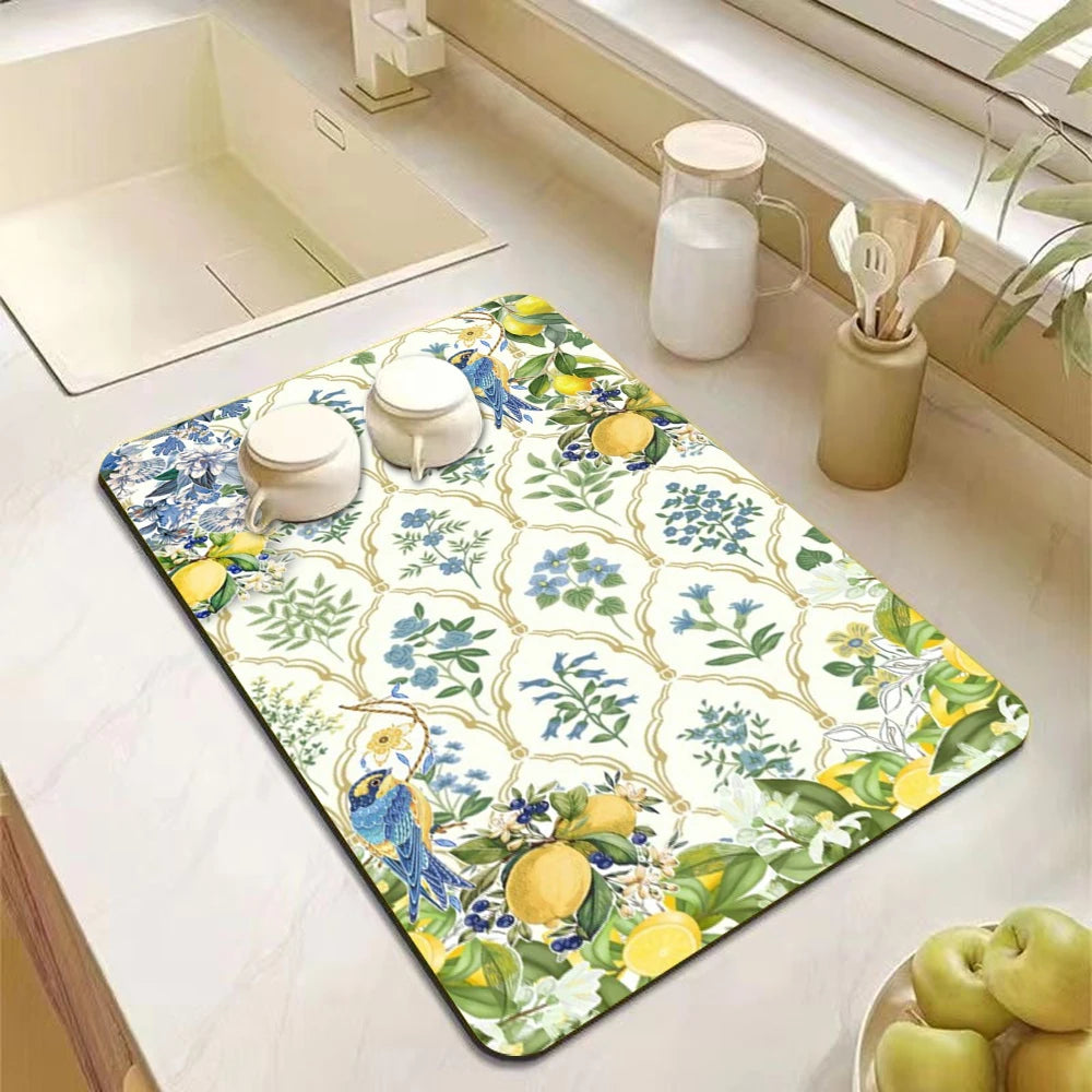 Lemon Rubber Kitchen Drying Mat