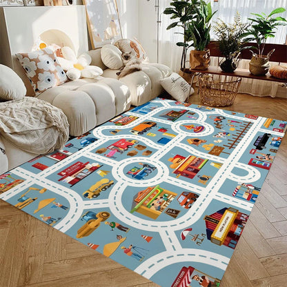 Kids city traffic car play rug