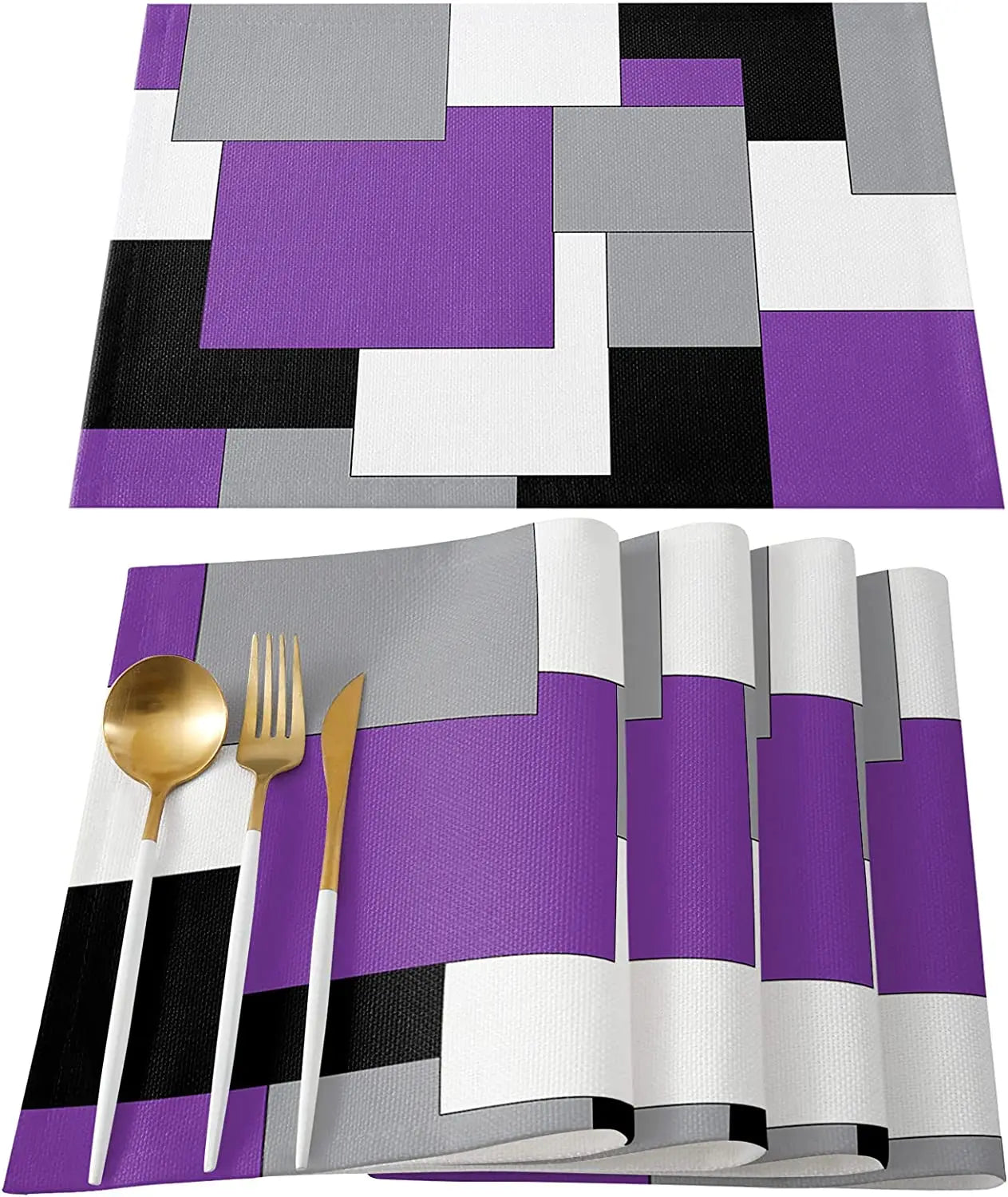 Abstract Purple Black Grey Patchwork Placemat Set