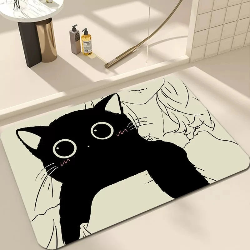 Black Cartoon Cat Welcome Door Mat Non-Slip Wear-Resistant Dirt-Resistant Rug Living Room Bedroom Home Decor