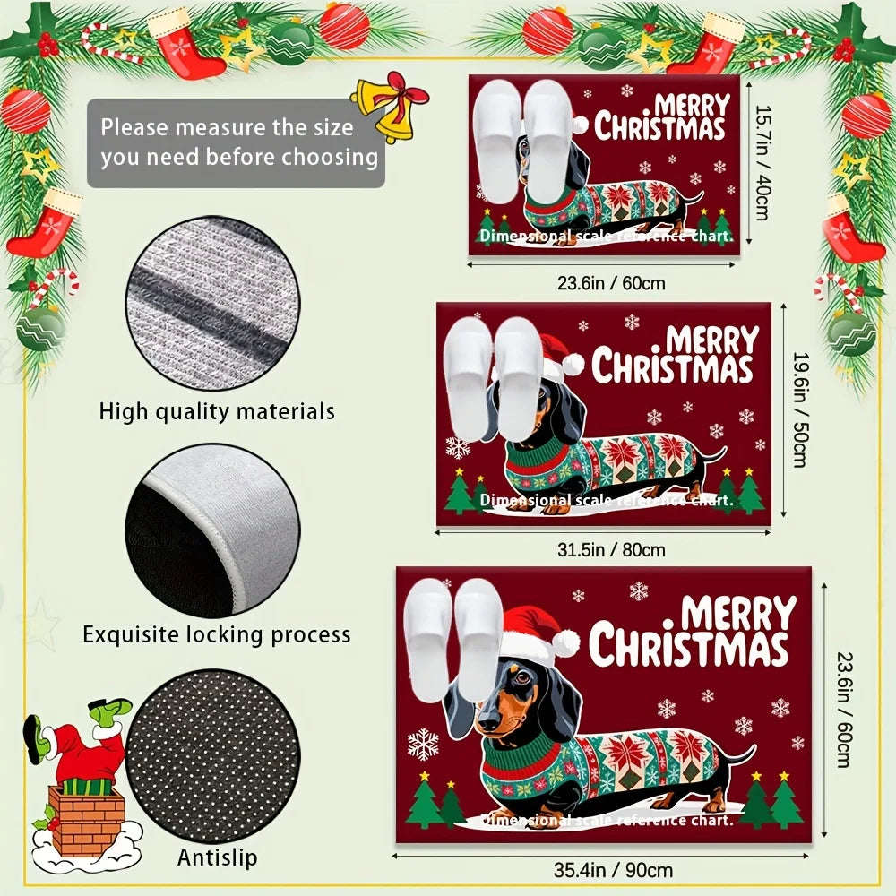VIKAMA Dachshund Christmas Welcome Mat Non-Slip Rug
