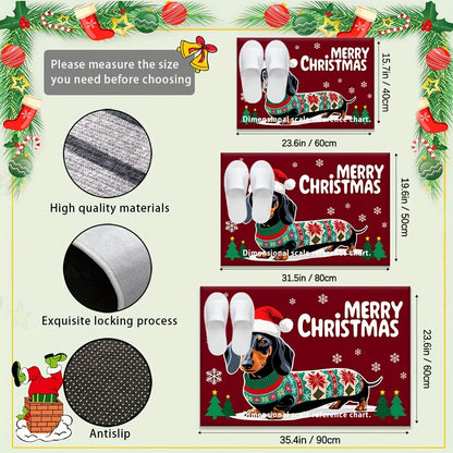 VIKAMA Dachshund Christmas Welcome Mat Non-Slip Rug