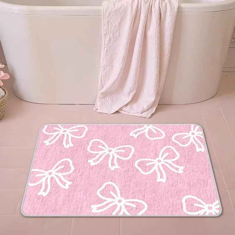 Bow Faux Cashmere Bathroom Door Mat Non-Slip Absorbent Entry Floor Carpet